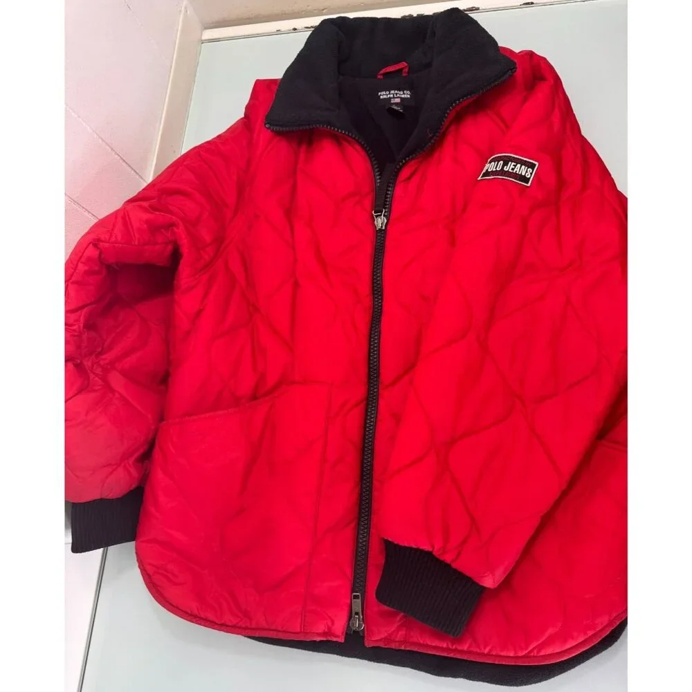 Vintage Polo Jeans Ralph Lauren Quilted Jacket Mens L Fleece Lined Full Zip Y2K - Picture 1 of 13